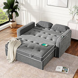 Upholstered Pull Out Sofa Bed With Throw Pillows, USB Charging Port And Adjustable Backrest