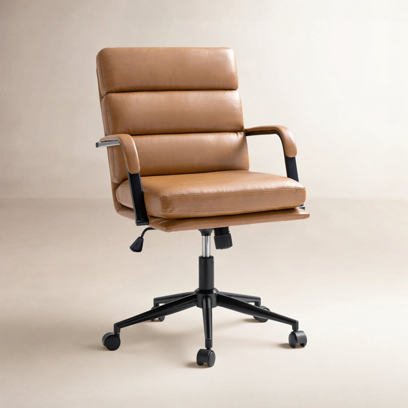 Chaise de bureau pivotante inclinable en cuir Anagrace, Similicuir galet camel