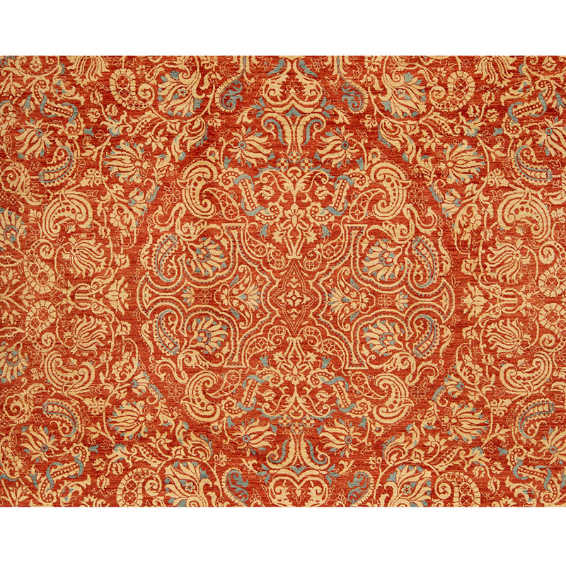 Tapis unique en laine noué à la main de qualité supérieure de 8 pi 11 po x 12 pi 1 po rouge / orange / gris