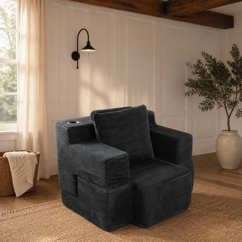 Bureau convertible 2-en-1 en velours côtelé pour petits espaces