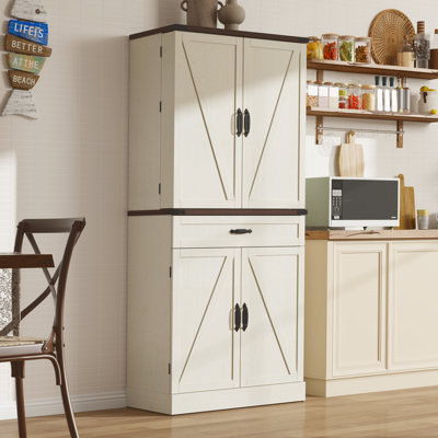 71.3" Kitchen Pantry With 6 Door Shelves, 2 Sliding Storage Trays, And 1 External Drawer