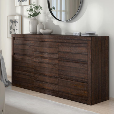 Armoire de rangement moderne à 9 tiroirs - Commode en bois large avec dispositif anti-basculement, commode polyvalente et meuble télé pour chambre à coucher, placard, salon, couloir (rouge brunâtre)