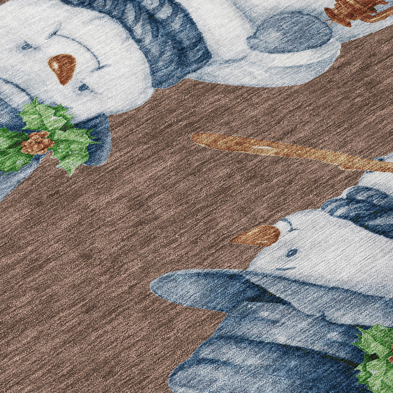 Tapis intérieur lavable en forme de bonhomme de neige 10 pi x 14 pi bleu et ivoire