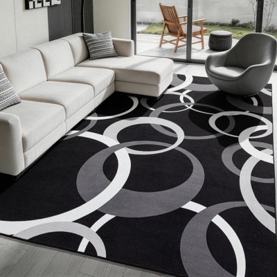 Modern Abstract Circle Machine Washable Area Rug with Non-Slip Backing