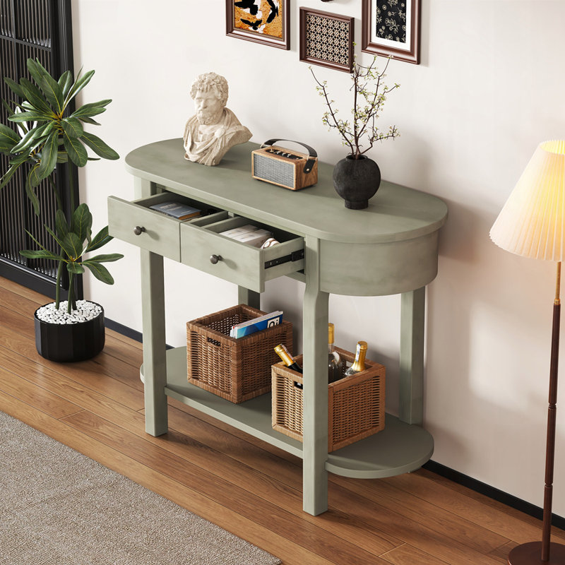Curved Design Console Table with Drawers, Grey