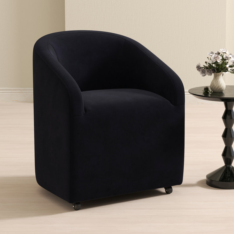 Linen Upholstered Barrel Back Dining Chair, Black