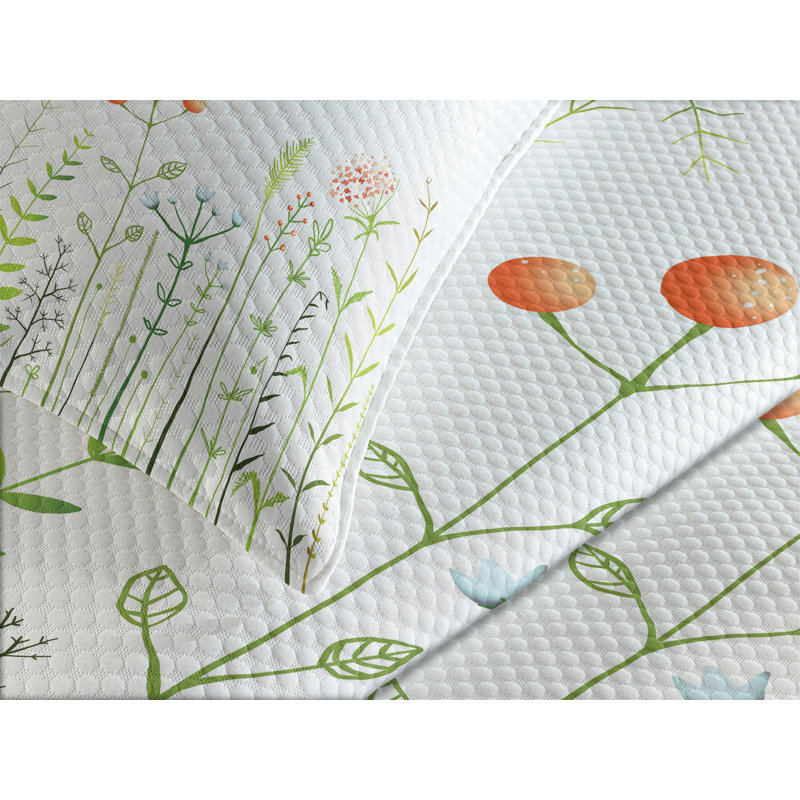 Ambensonne Green Flower Multicolor Multicolor, King Coverlet/Bedspread + 2 Pillow Shams