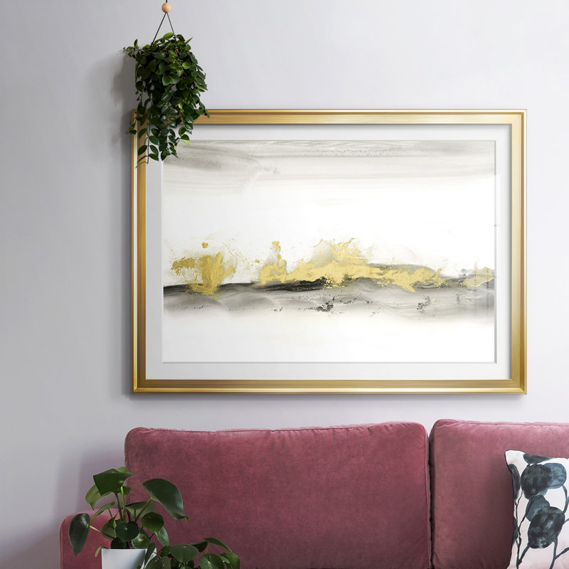 Doré à l'horizon, encadré en I avec cadre biseauté et verre biseauté, Or, H 19 po x l 27 po x P 1,5 po