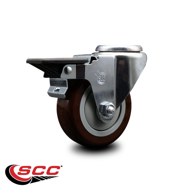 Roulettes pivotantes en poly avec frein Posi Lock, Marron