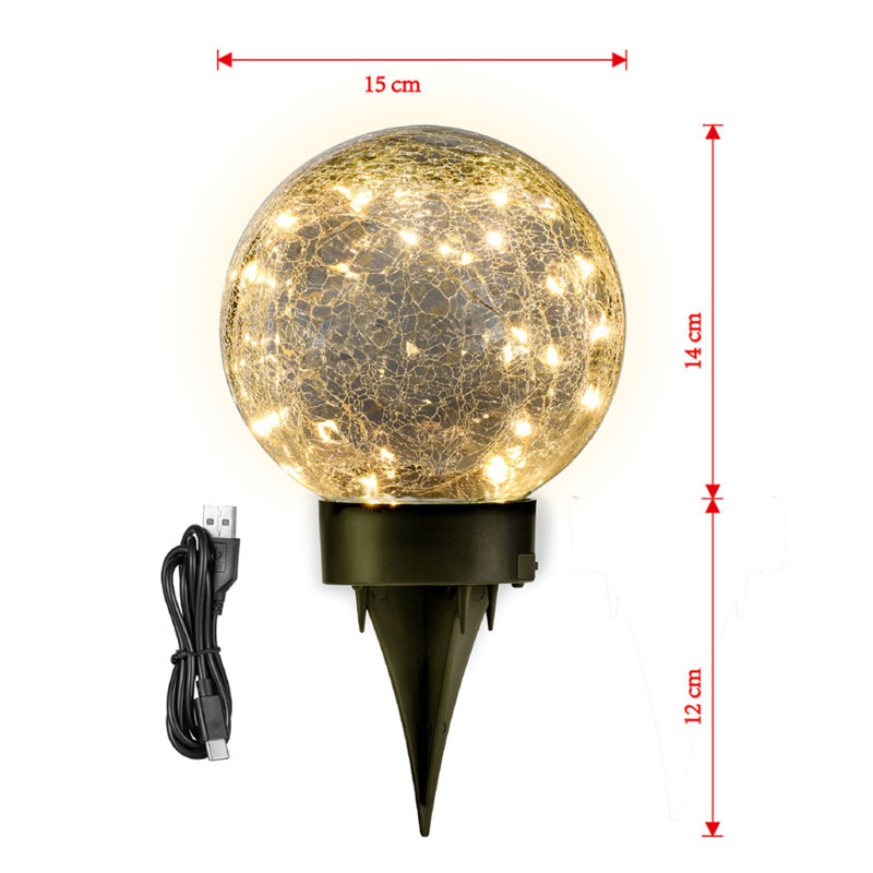 Solar/Battery operated Crackle Ball Led Decorative Accent Lighting 6" Globe