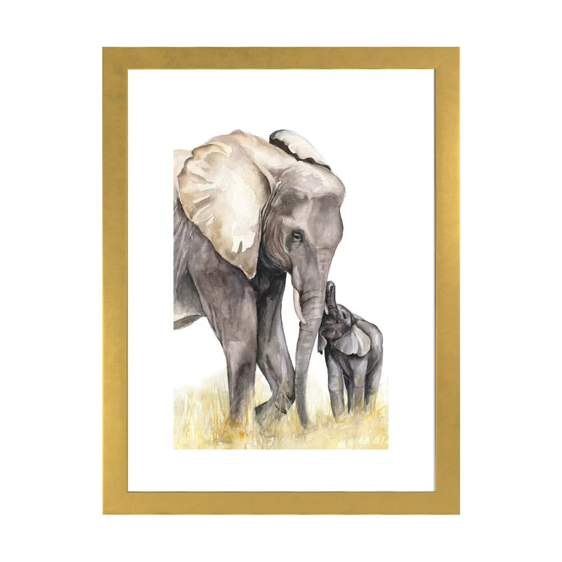 Décoration murale éléphant, H 32 po x l 24 po x P 1 po, Papier encadré doré