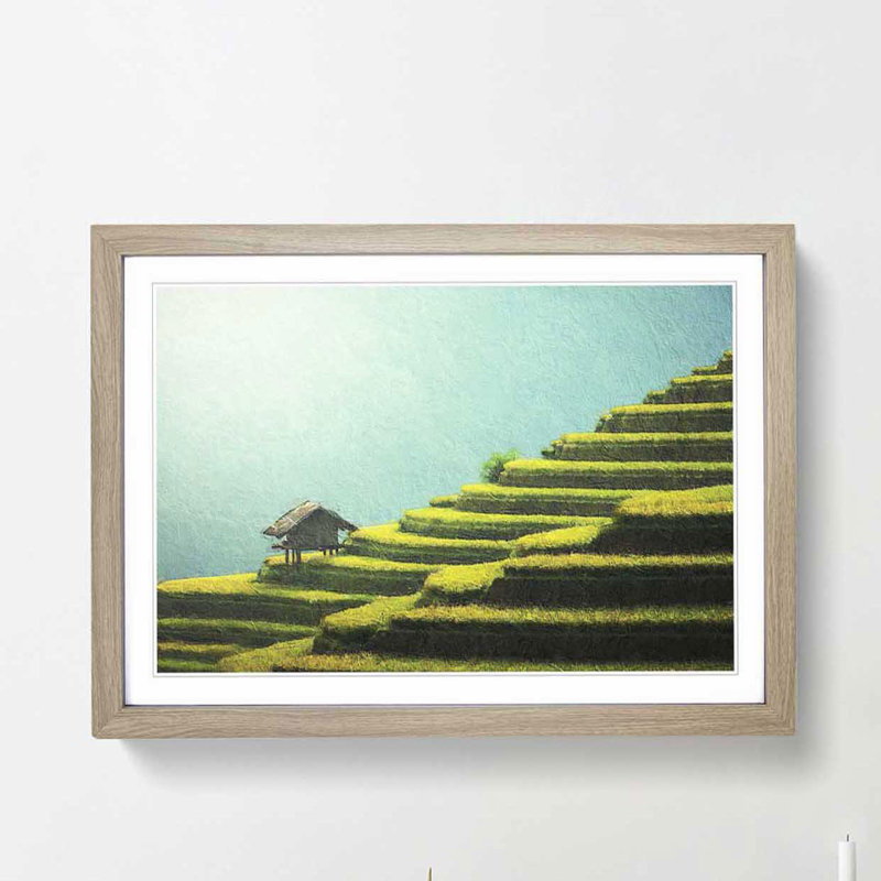 Rice Plantation in Cambodia - Picture Frame Painting Print, 27cm H x 36cm W x 2cm D, Oak Framed