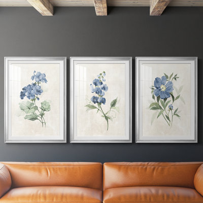 Farmhouse Periwinkle I - reproduction sur mesure encadrée de qualité supérieure - 3 pièces