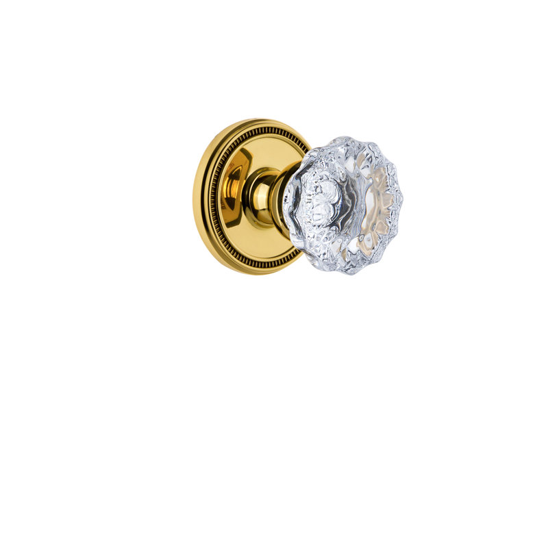 Rosace Grandeur Soleil avec bouton de porte en cristal Fontainebleau, 2 3/4", Laiton poli