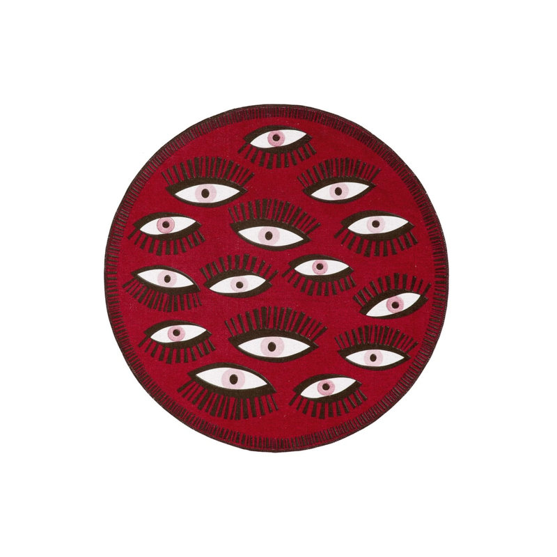 Maroon Eye Theme Woven Base Round Carpet Risch, Round 4'