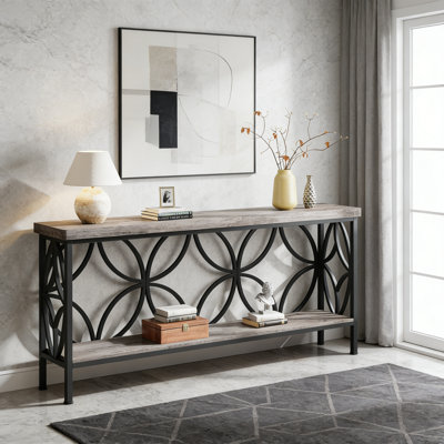 70.9" 2-Tier Industrial Console Table, Slim Sofa Table With Open Shelves For Living Room And Entryway