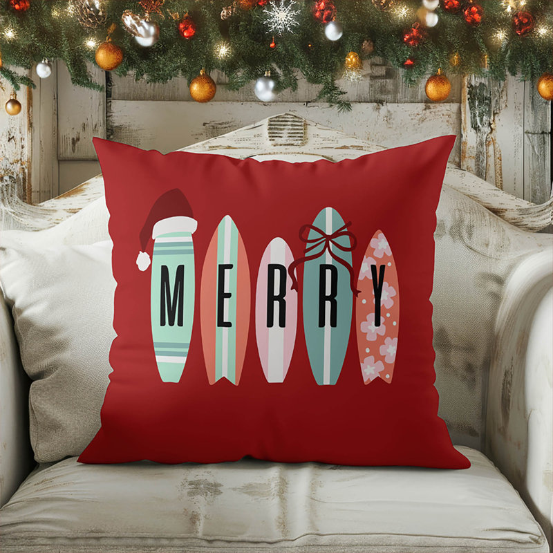 Coussin Merry Surf Holiday, Rouge, H 20 po x l 20 po