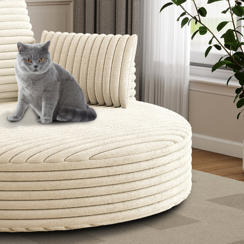 Wide Corduroy Swivel Chair And Fluffy Sleeper Sofa With 360° Rotation For Living Room And Lounge, Beige