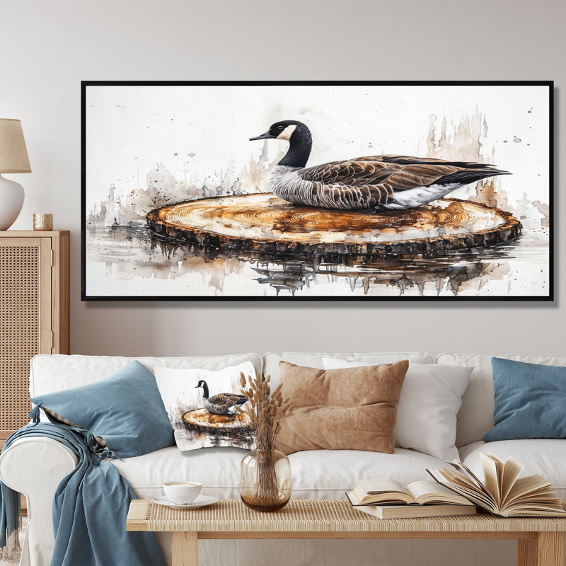 Automne bernache du Canada par le lac Wooden II - Oie, reproductions encadrées, H 28 po x l 60 po, Cadre flottant, Noir