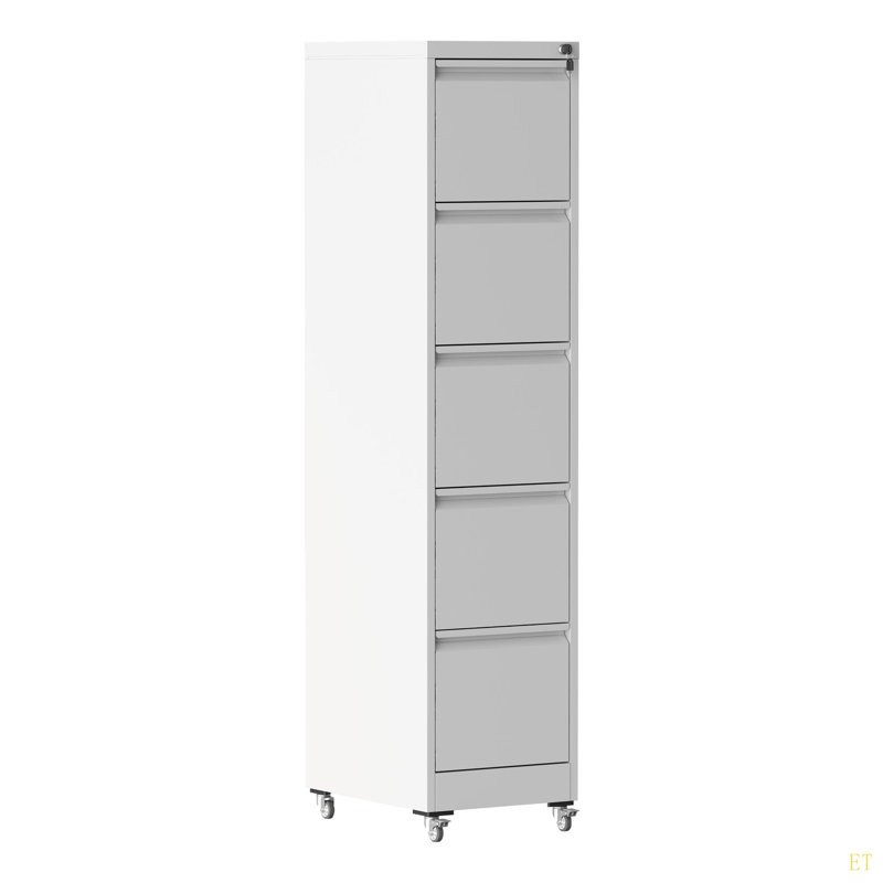 5 Drawer Metal Vertical File Cabinet With Lock On Wheels For Home Office,Heavy Duty Metal Storage Cabinet For A4/Letter/Legal Size Files, 17.71"D*15.16"W*64.17"H