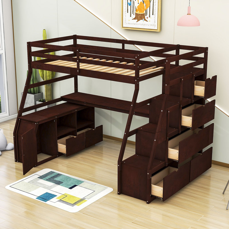 Ginnette 7 Drawer Loft Bed with Built-in-Desk by Harriet Bee, Espresso, Twin