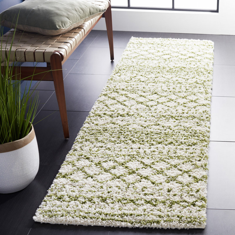 Develin Performance Chevron Rug, Runner 2'3" x 8', Ivory/Green