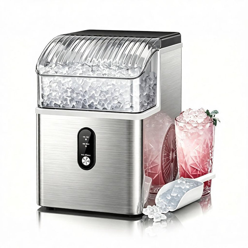  Comptoir de machine à glaçons Nugget, machine à glaçons avec glace à croquer, 35 lb / 24 heures, autonettoyante, fonctionnement en un clic, acier inoxydable, machine à glaçons pilée pour la cuisine à domicile