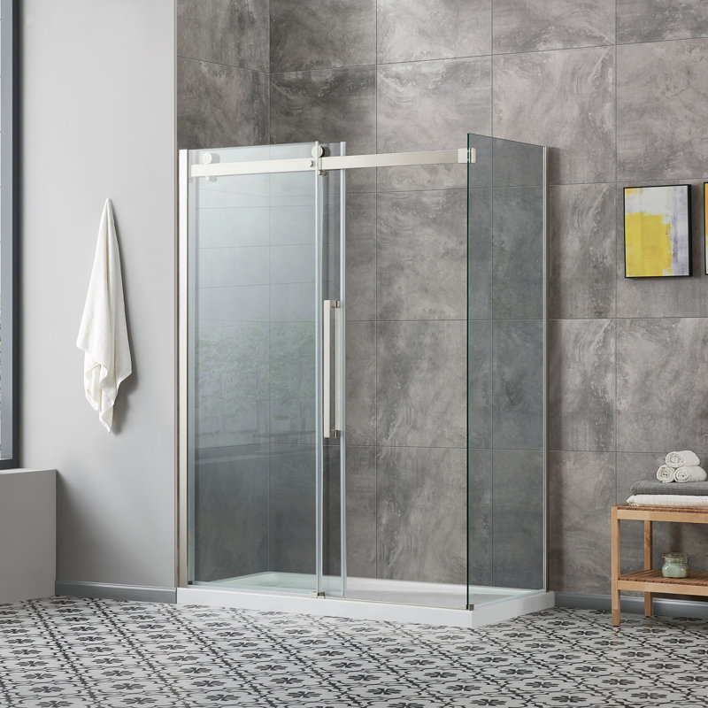 OVE Decors Bel Soft Close 3-Piece 32" x 60" x 81" Base/Door Corner Shower Kit, Satin Nickel