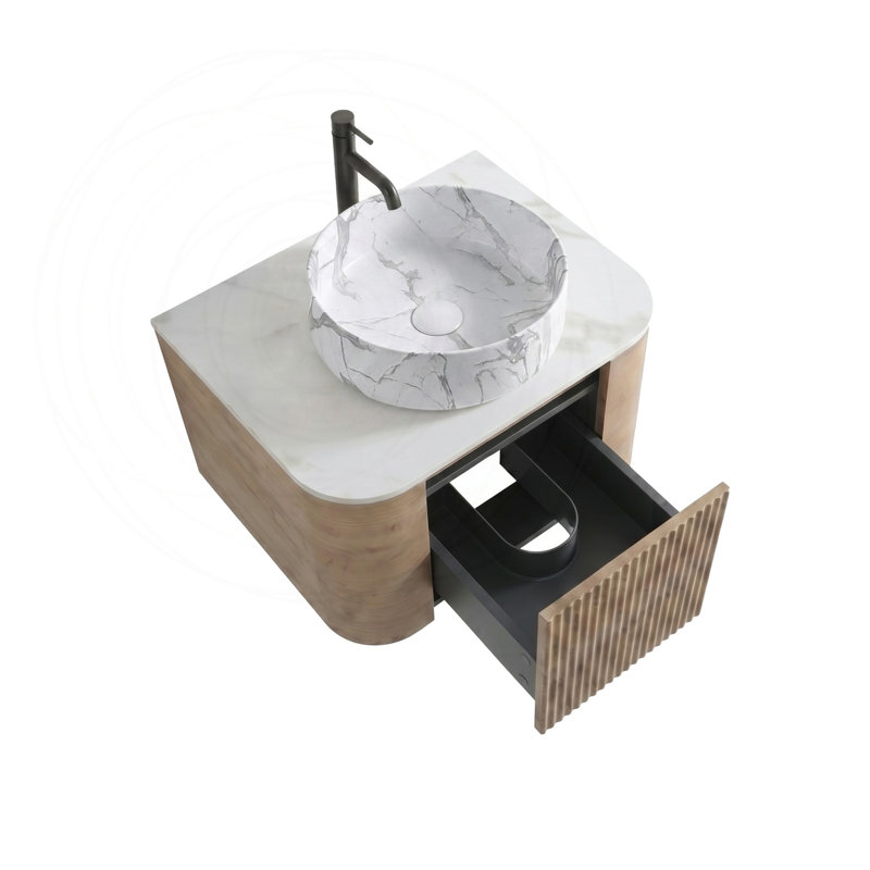 Meuble-lavabo 24 po avec lavabo en céramique blanc Carrara et porte-serviettes, Honey Oak, 24" W