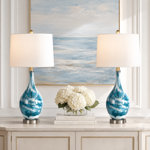 Aitkin 28" Tall Ceramic Table Lamp Set ( USB, Blue) - Coastal Chinoiserie Vintage Modern Funky Accent Table Lamps for Bedroom Bedside/Nightstand, Living Room, Buffet & Desk