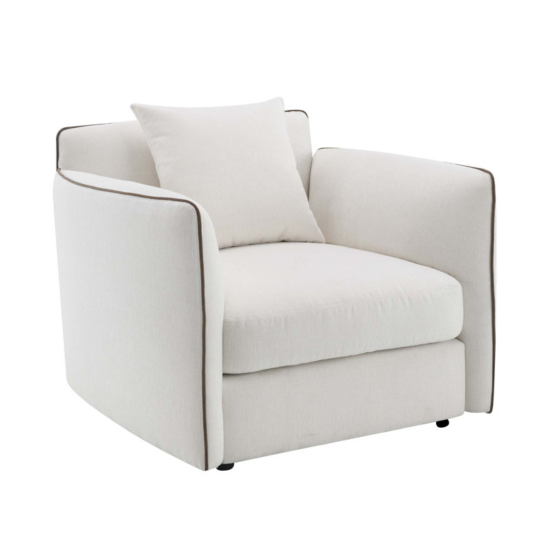 Chaise en chenille beige avec coussin Yolanda, siège confortable et élégant pour tout espace de vie