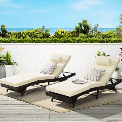 2 Reclining Lounge Chair - Ergonomic Wave Design Garden, Patio, Poolside Enjoyment 2 Outdoor Chairs 150 Frame Comfortable Foam Beach, Decor