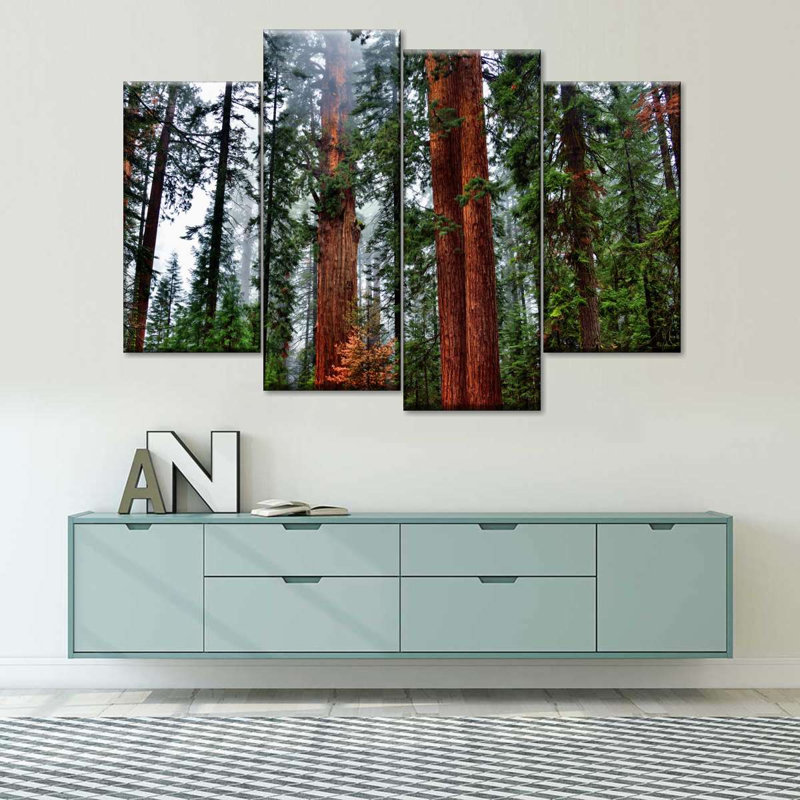 «Redwood Trees Vibrant Redwood», reproduction d'art sur toile 4 pièces, H 32 po x l 52 po x P 1 po