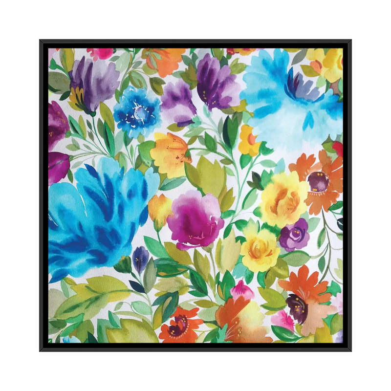 «Zinnias», reproduction sur toile, H 18 po x l 18 po x P 1,5 po, Toile encadrée noire, Pas de tapis