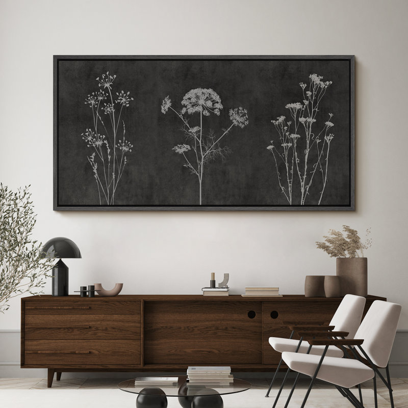 Minimal Botanical " Ethereal Floral Unique Black And White Antique Retro Colorful Bedroom Extra Large Wall Decor ", Black