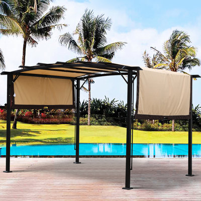 & Weather - Pergola d'extérieur - 12 x 9 pi, auvent rétractable, abri de jardin beige pour jardins avec cadre en acier, Expositions