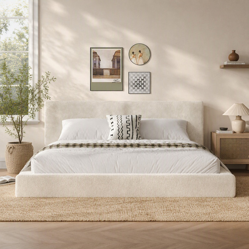 AirFrame King Bed Frame with adjustable Sliding Side Table, 8.7'' Cloud Upholstered Sponge Cushion, Easy Assembly
