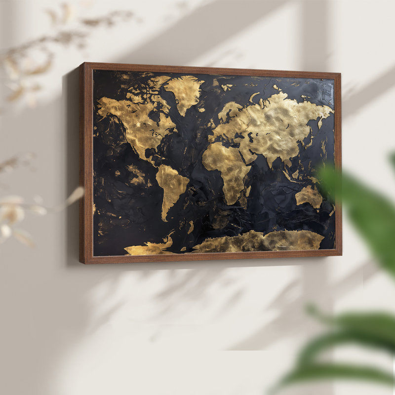 Map Series-VII -Framed Print - Restickable, 22" H x 28" W, Walnut