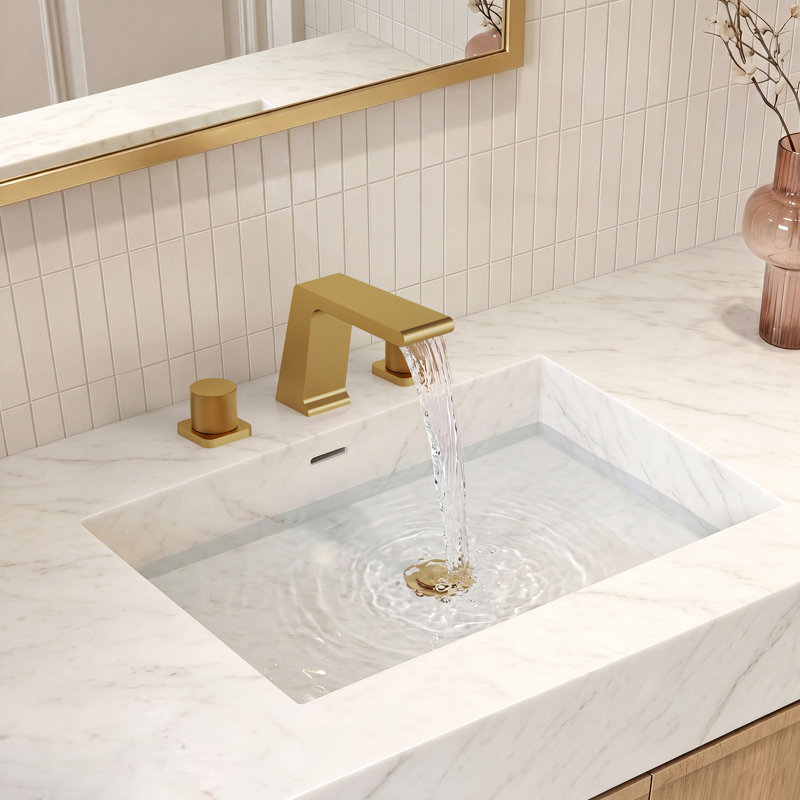 Robinet de salle de bain surdimensionné à 3 trous et 2 poignées avec drain, Or brossé