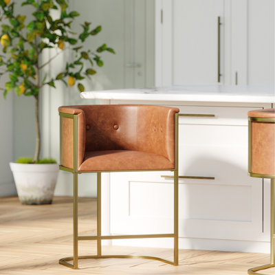 Tabouret de bar 31 po Tabouret de bar en cuir de polyuréthane brun clair