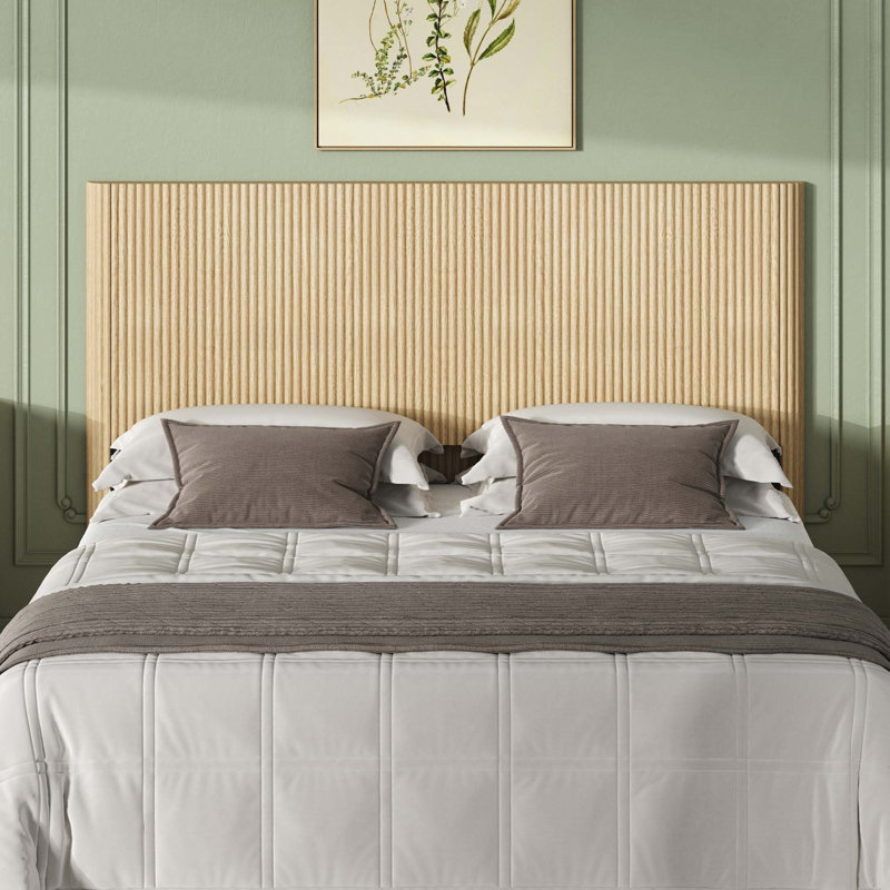 Tête de lit moderne en bois avec motif ondulé arqué pour lits Queen Size, Walnut