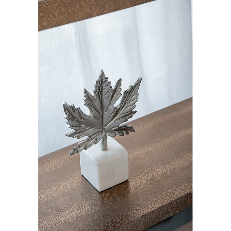 7X3x10.5" Aluminum Leaf On Marble Base