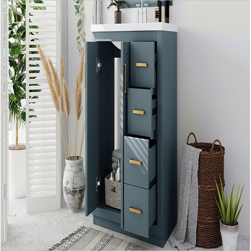 Ensemble de meuble-lavabo 30 po avec lavabo en céramique, armoire de rangement en bois massif, ensemble de meuble-lavabo autoportant avec 3 tiroirs et portes à fermeture douce