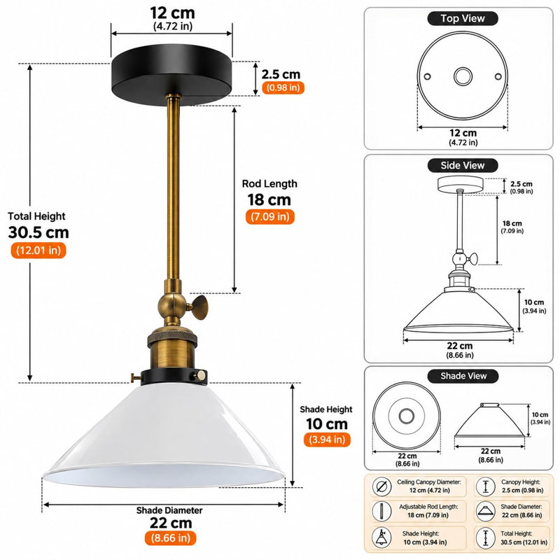 Modern Adjustable Semi Flush Mount Ceiling Light with Cone Shade, Rose Gold