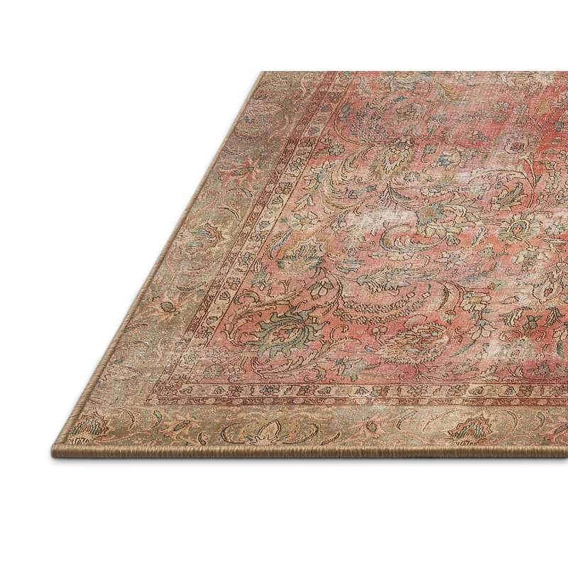 Gris laine floral/Tapis décoratif rouge, Rectangle 7 pi x 10 pi