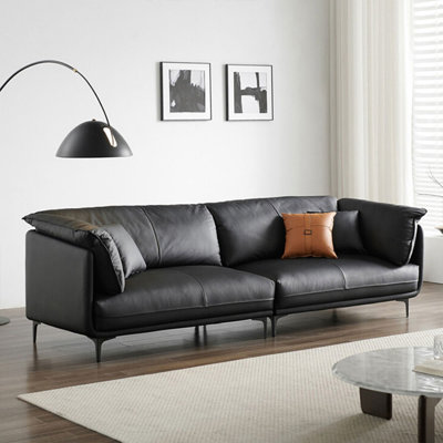 Black Genuine Leather Modular Sofa cushion couch