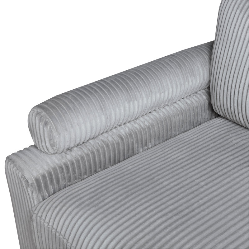 Canapé modulaire 6 pièces en velours côtelé gris - 3 sièges d'angle, 2 chaises sans accoudoirs, 1 chaise, structure en contreplaqué