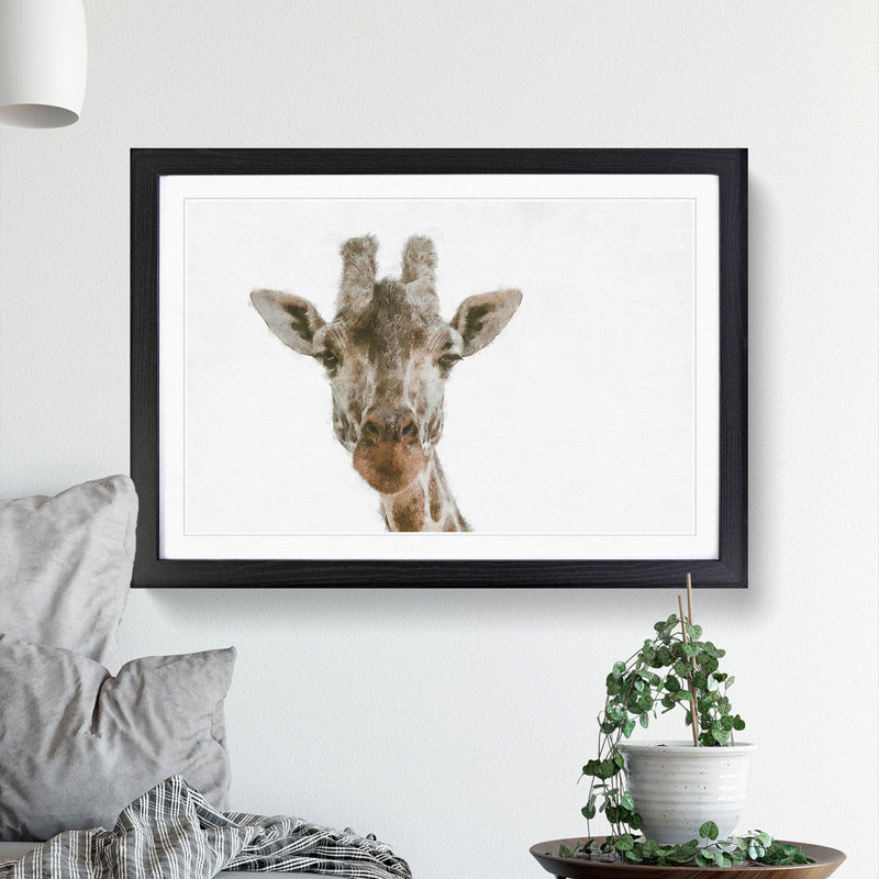 Curious Giraffe - Picture Frame Graphic Art Print, 33cm H x 45cm W x 2cm D, Black Framed