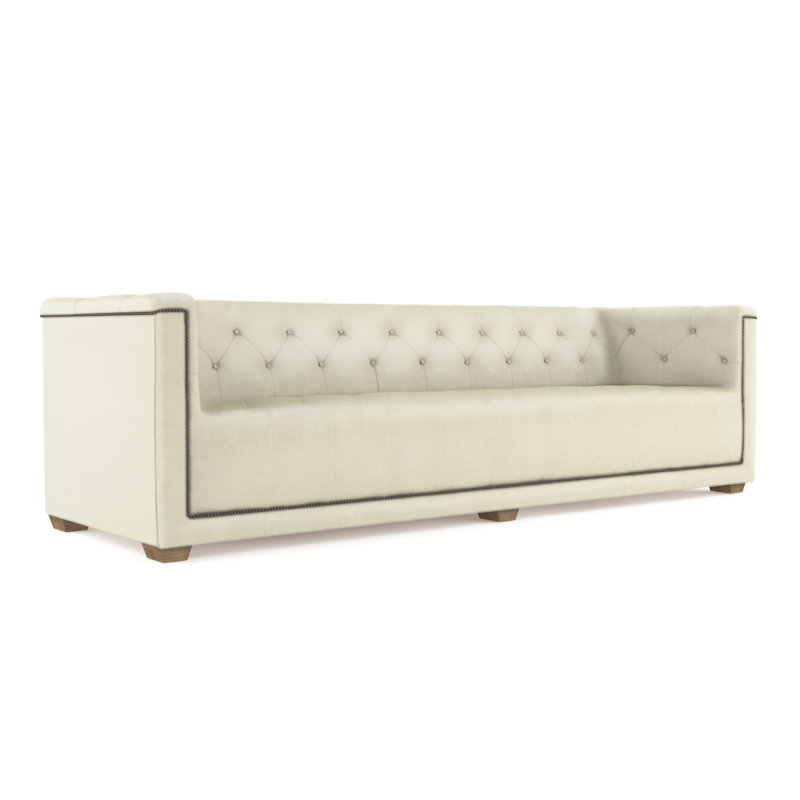 Velvet Sofa, Alabaster Genuine Leather, 96"
