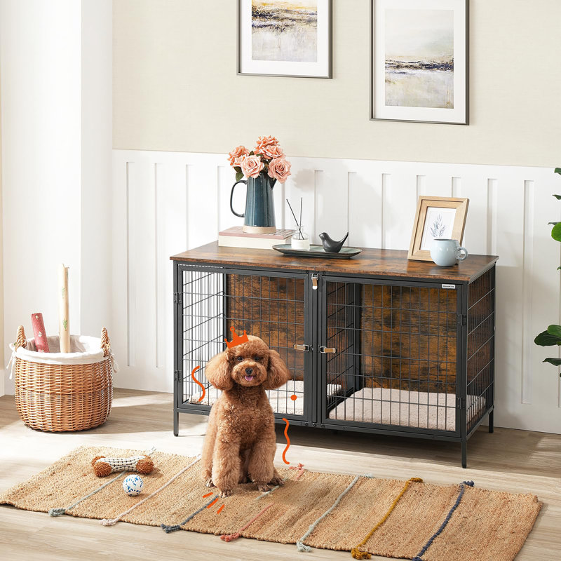 Chenil en bois robuste pour petit chien moyen, Brun rustique / noir